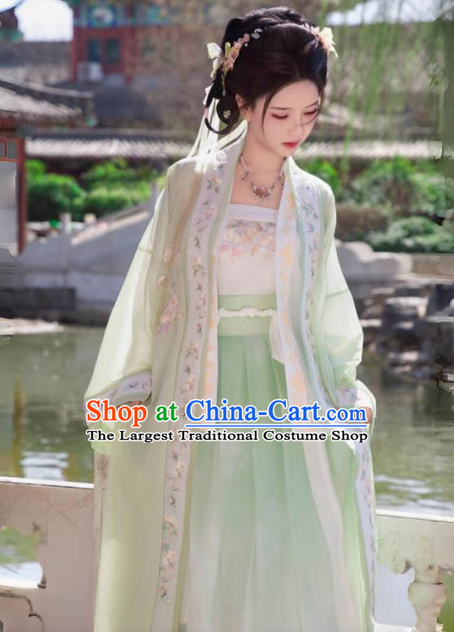 Chinese Hanfu Women Peach Blossom Song Dynasty Hanfu Embroidered Green Dress Set