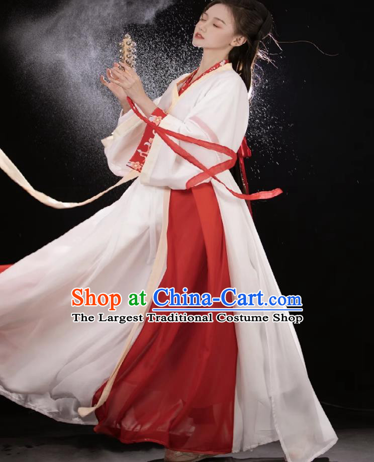 Hanfu Chinese Wei Jin Style Cross Collar High Waist Wide Sleeves Fairy Dress Ancient Clothing Set