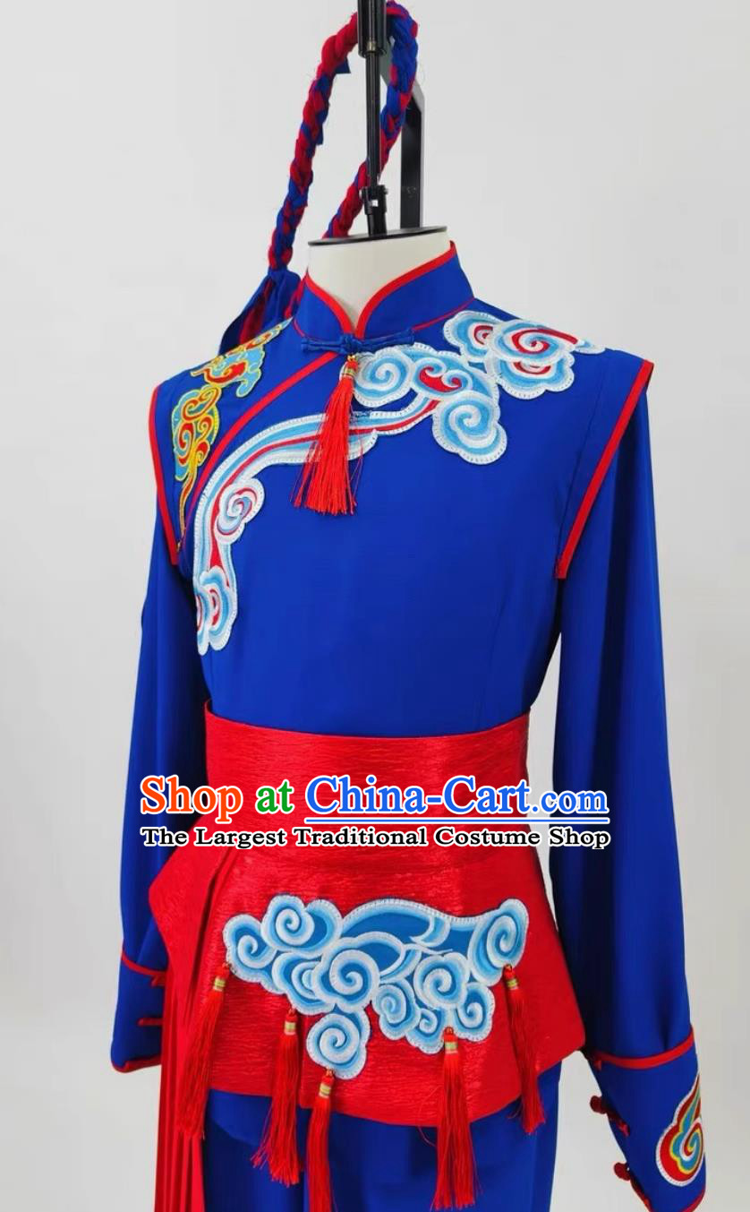 Year Of The Snake Spring Festival Gala Chaoshan Yingge Dance Costume Men Performance Blue Outfit Intangible Cultural Heritage Dance Attire