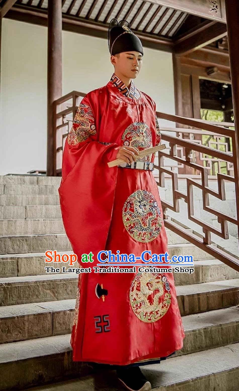 Chinese Ming Dynasty Twelve Chapter Patterns Dragon Roundel Gunfu Robe Round Neck Gown Wedding Hanfu Bridal Embroidery Costume