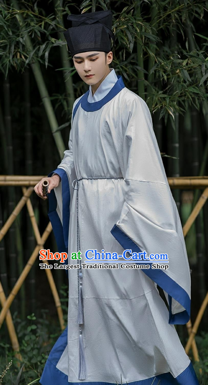 Chinese Song Dynasty Hanfu Lanshan Round Neck Gown Ancient Style Men Attire