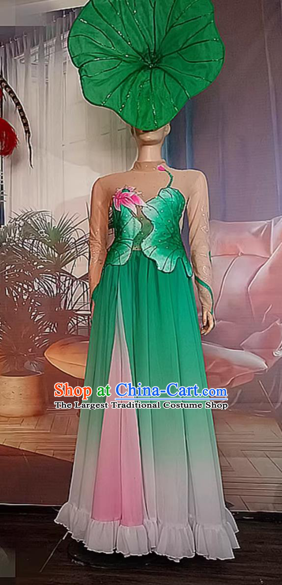 Chinese Style Classical Dance Costume Flowing Long Dress Modern Lotus Group Performance Garment