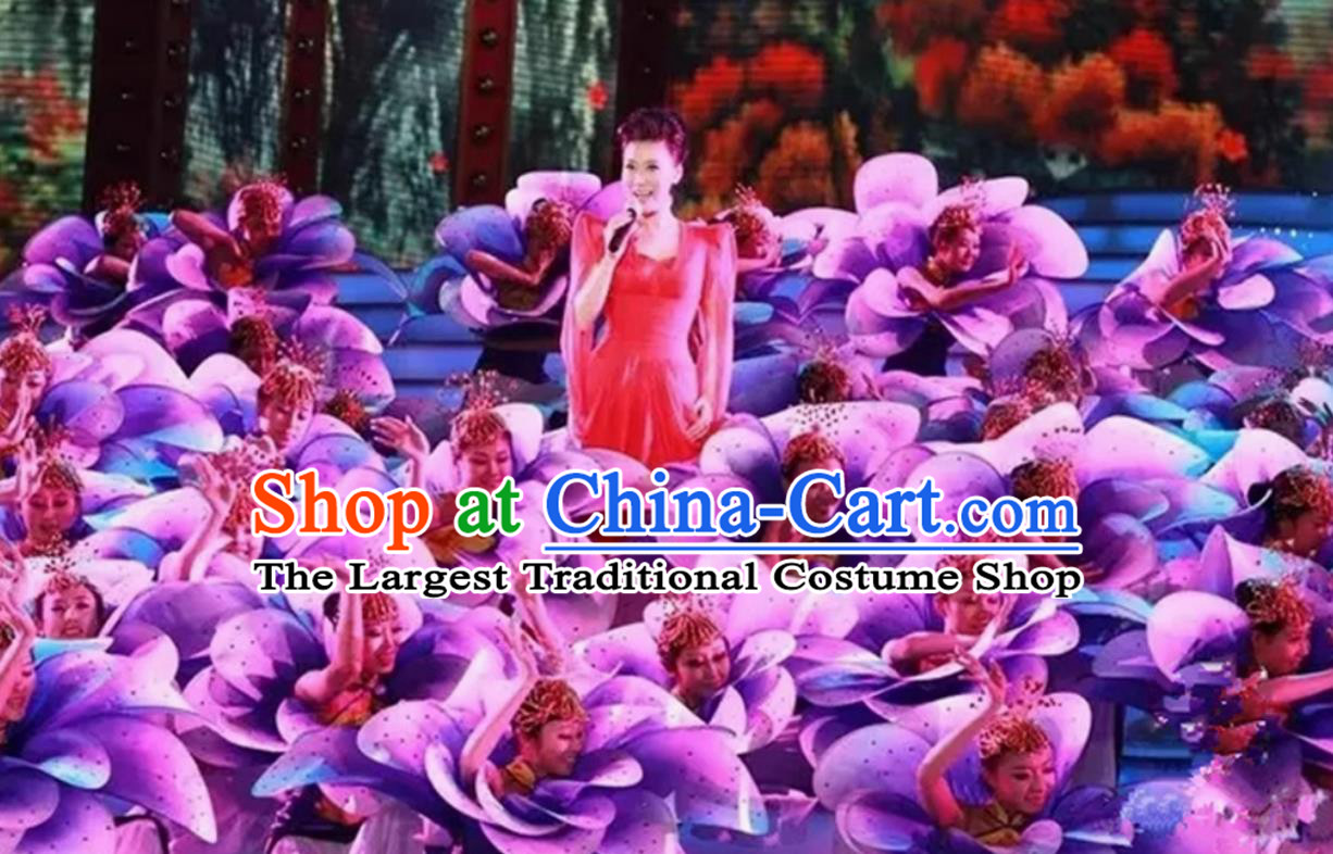 Purple Opening Dance Group Performance Clothing Chinese Style Petal Long Dress Spring Festival Gala Modern Dance Stage Costume
