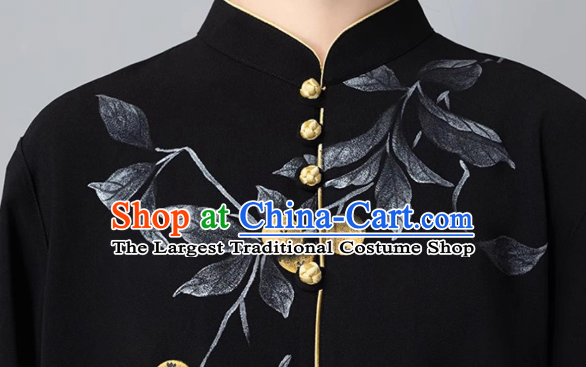 Women Tai Chi Suit Taiji Duan Jin Training Uniform Mid Long Performance Hand Painted Outfit