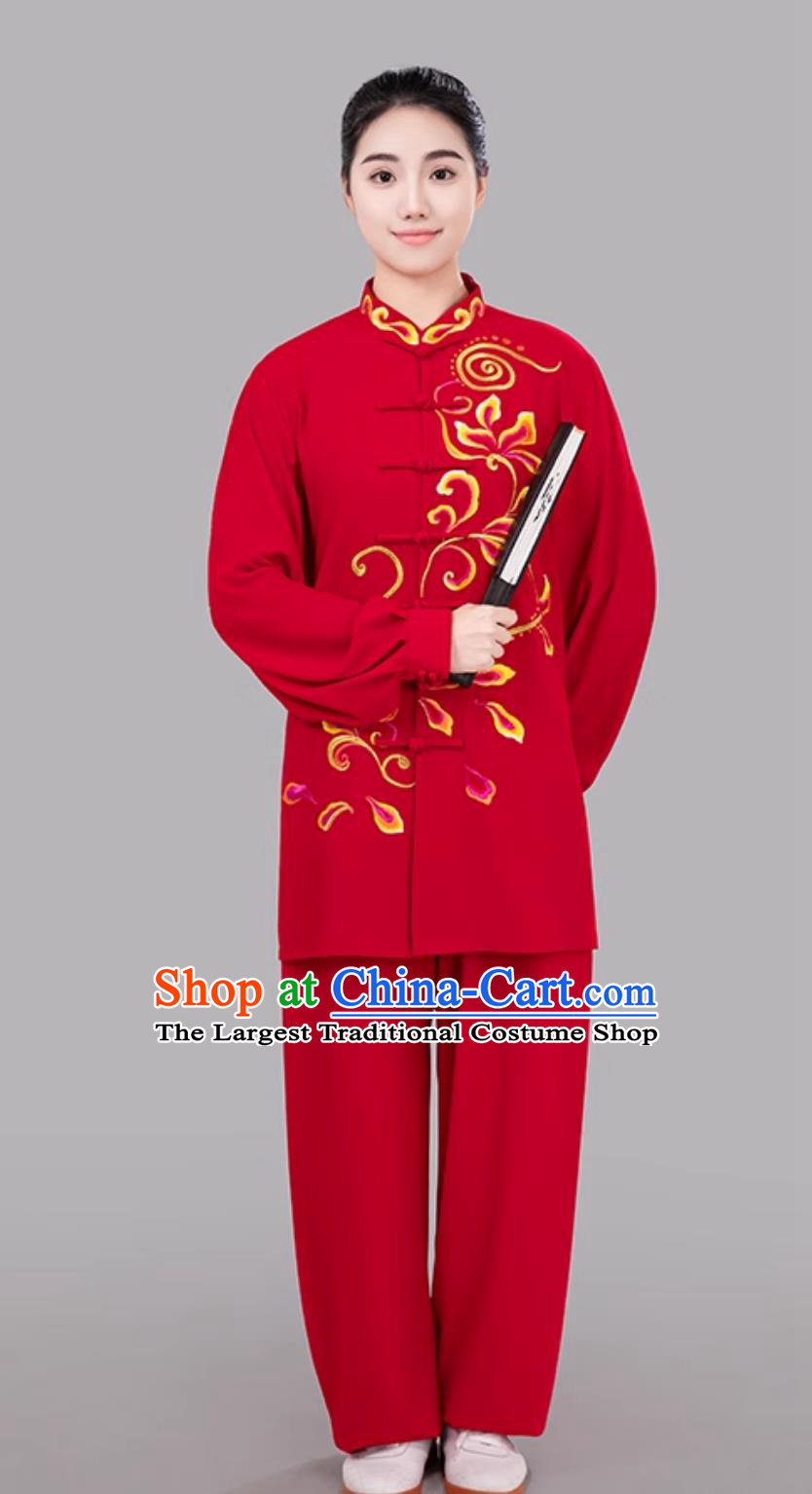 Chinese Style Women Tai Chi Suit Taiji Training Red Uniform Competition Performance Outfit