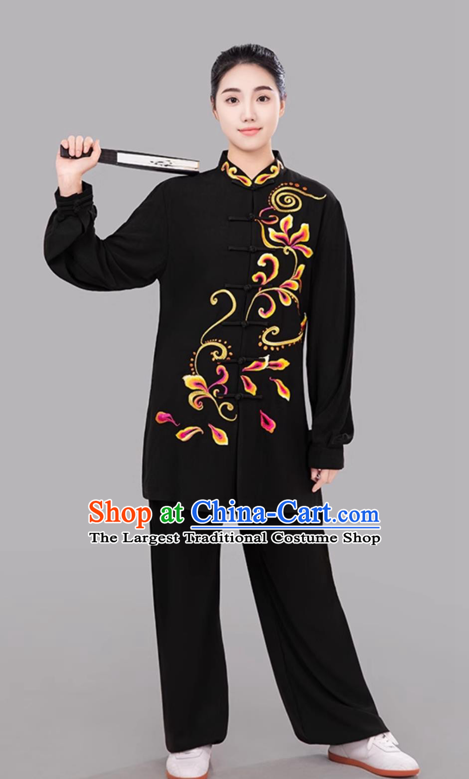 Black Chinese Style Women Tai Chi Suit Taiji Training Uniform Competition Performance Outfit