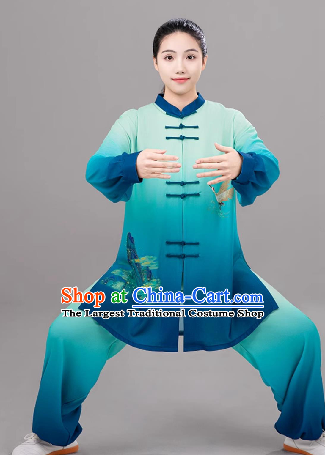 Gradient Color Tai Chi Suit Taiji Ba Duan Jin Training Uniform Competition Performance Outfit