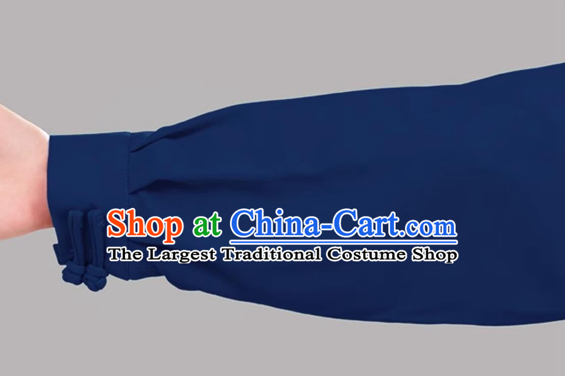 Navy Blue Tai Chi Suit Embroidered Dragon Taiji Competition Performance Training Suit Mid Long Uniform
