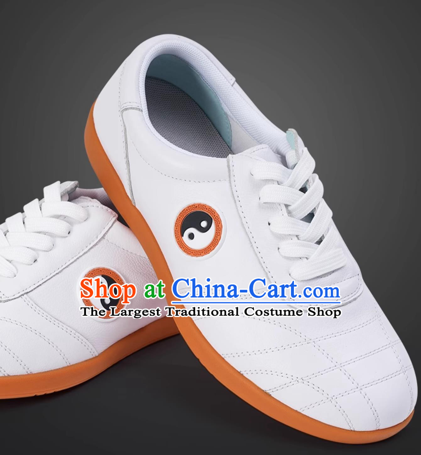 White Top Leather Tai Chi Shoes Rubber Sole Ba Duan Jin Training Shoes