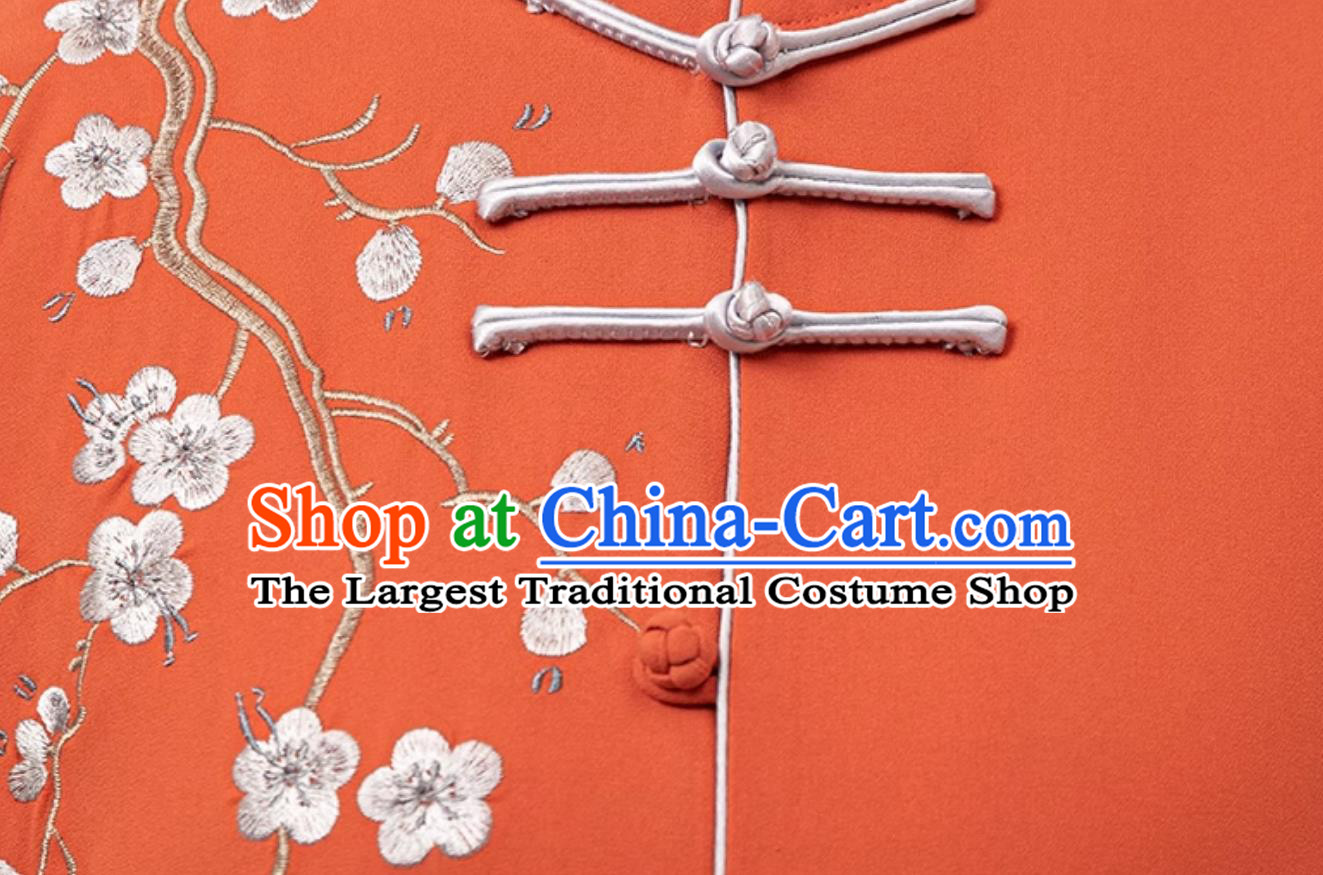 Women Embroidered Plum Blossom Tai Chi Suit Martial Arts Competition Performance Orange Outfit
