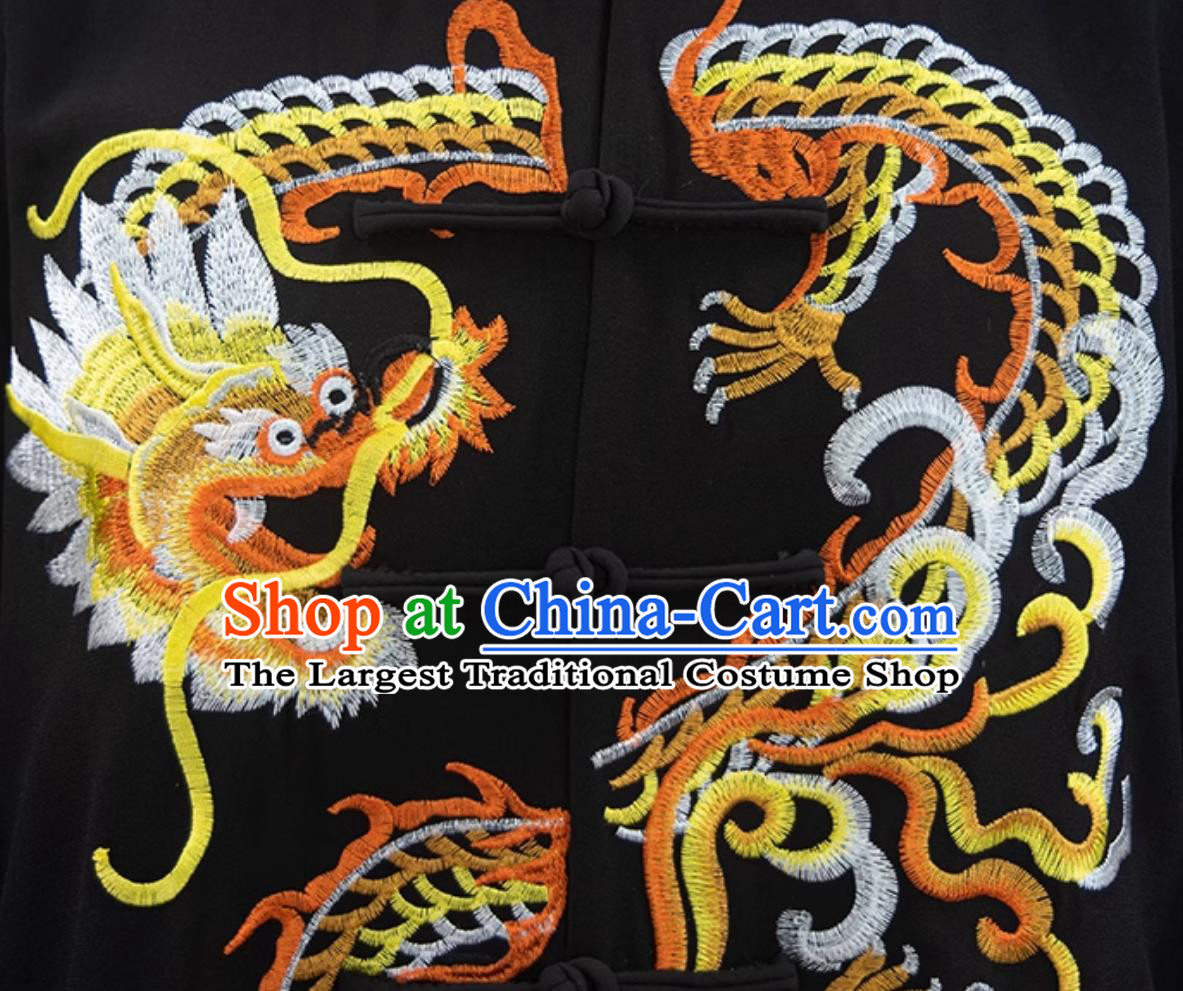 Dragon Embroidered Tai Chi Black Suit Tai Chi Training Clothing Martial Arts Performance Costume