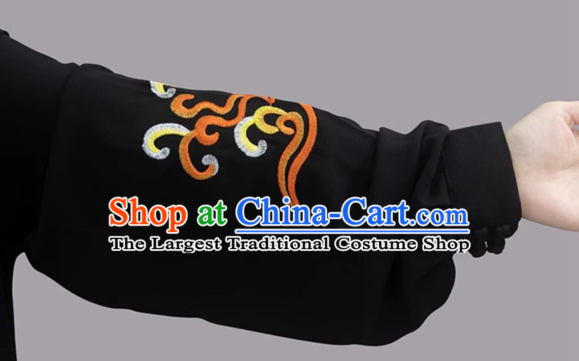 Dragon Embroidered Tai Chi Black Suit Tai Chi Training Clothing Martial Arts Performance Costume