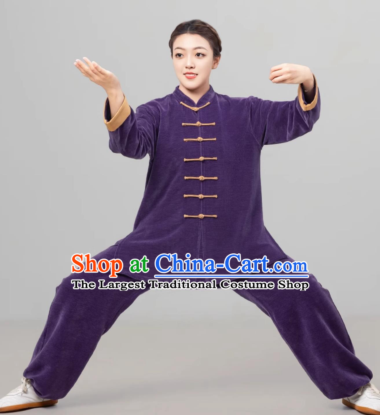 Purple Double Faced Fleece Women Tai Chi Suit Autumn Winter Thickened Tai Chi Training Uniform Martial Arts Clothing