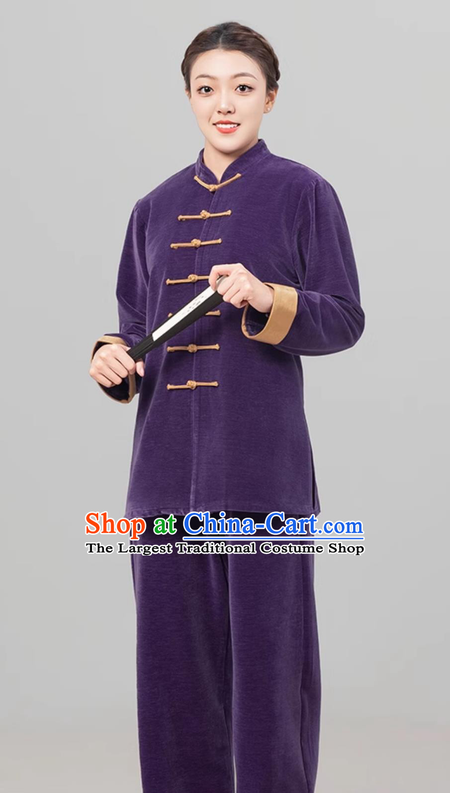 Purple Double Faced Fleece Women Tai Chi Suit Autumn Winter Thickened Tai Chi Training Uniform Martial Arts Clothing