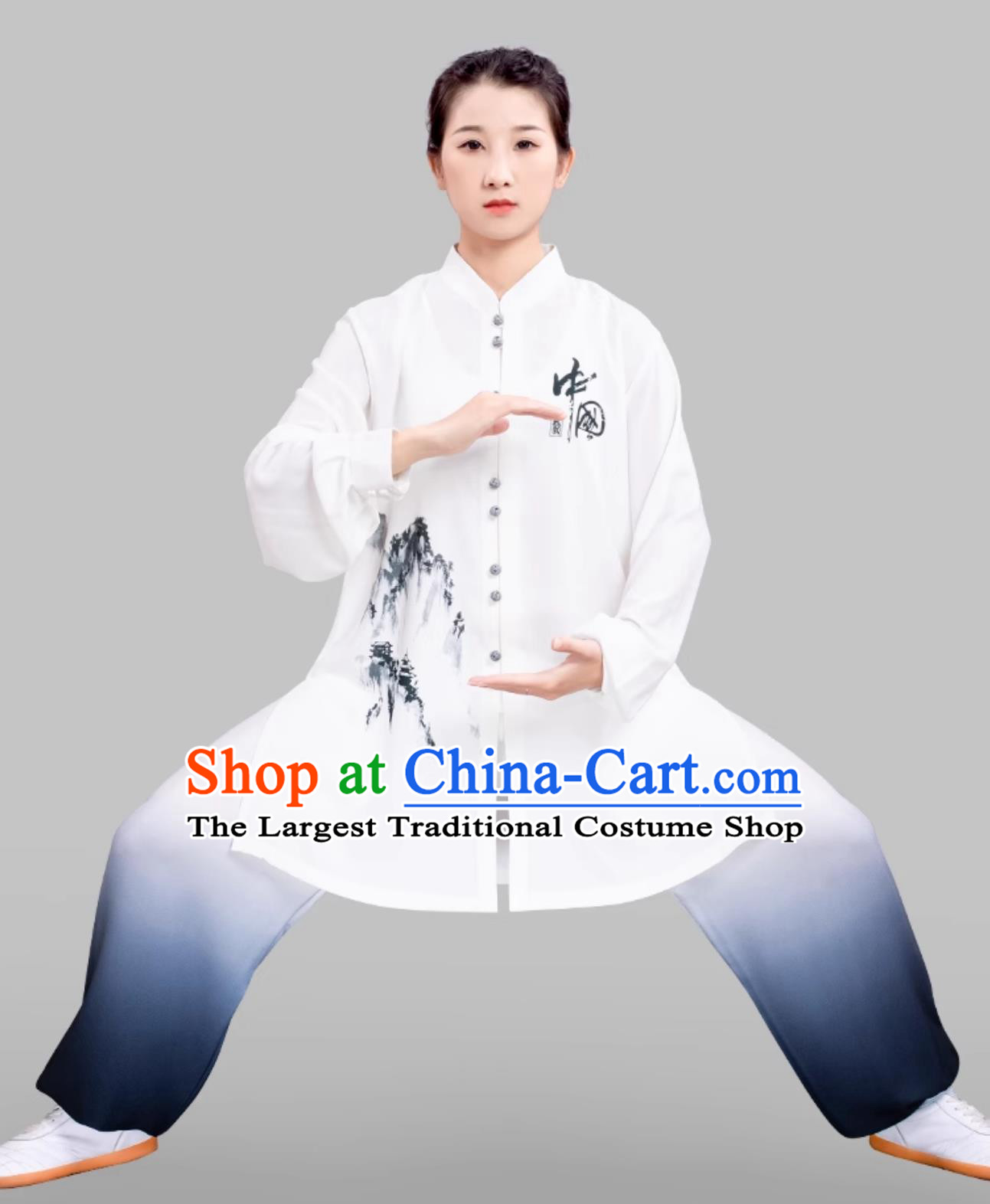 Ink Painting Gradient Tai Chi Suit Chinese Style Ba Duan Jin Training Attire