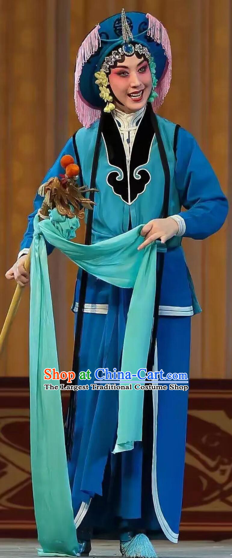 Chinese Peking Opera The Fisherman Revenge Da Yu Sha Jia Costumes Beijing Opera Qingyi Outfit and Hat Traditional Opera Clothing