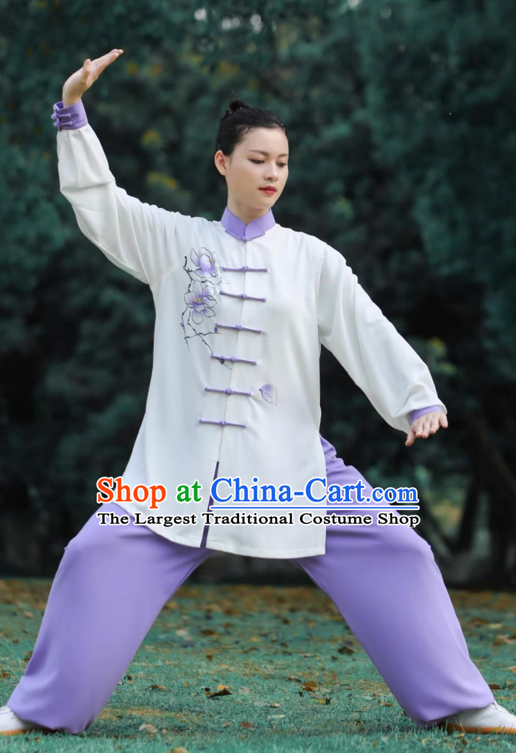 Hand Painted Magnolia Women Tai Chi Suit Tai Chi Training Performance Competition Costume