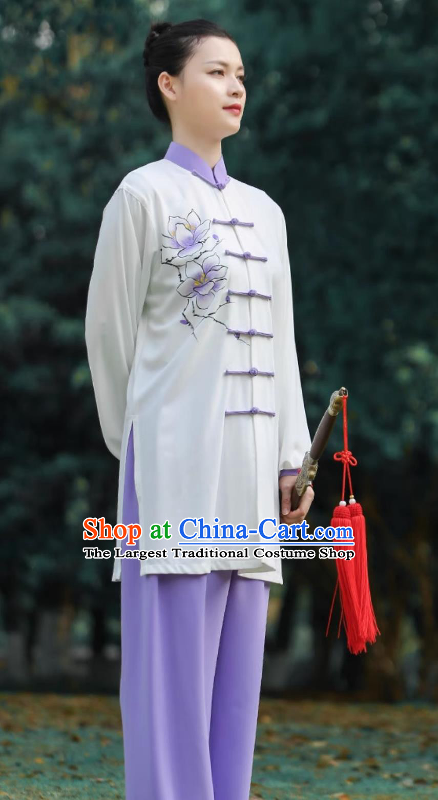 Hand Painted Magnolia Women Tai Chi Suit Tai Chi Training Performance Competition Costume