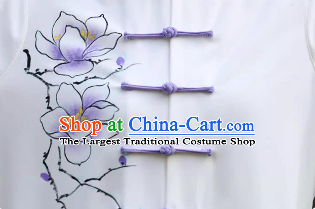 Hand Painted Magnolia Women Tai Chi Suit Tai Chi Training Performance Competition Costume