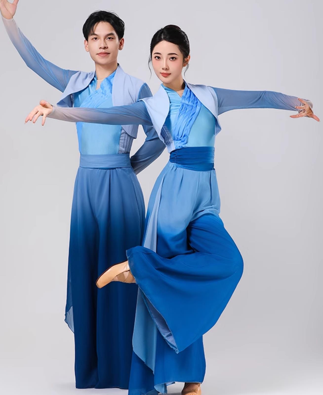 Lotus Award Dance Great River Impression Performance Costume Flared Gradient Chiffon Group Dance Outfit Men Women Clothing