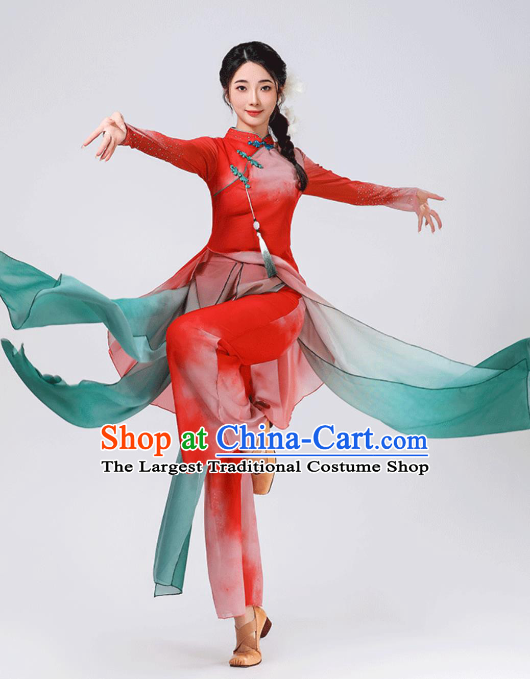 Chinese Jiaozhou Yangko Costume Fan Dance Women Art Exam Performance Outfit Repertoire Umbrella Dance Dress