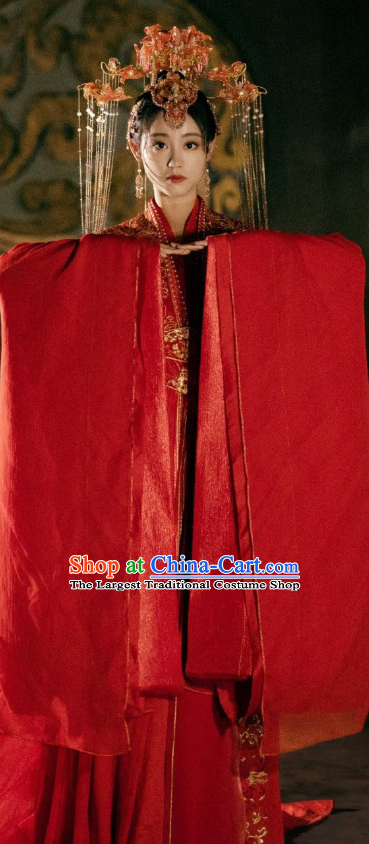 Traditional Hanfu Wedding Clothing TV Series Fateful Love Princess Han Zi Qing Red Dress Chinese Ancient Bride Costume