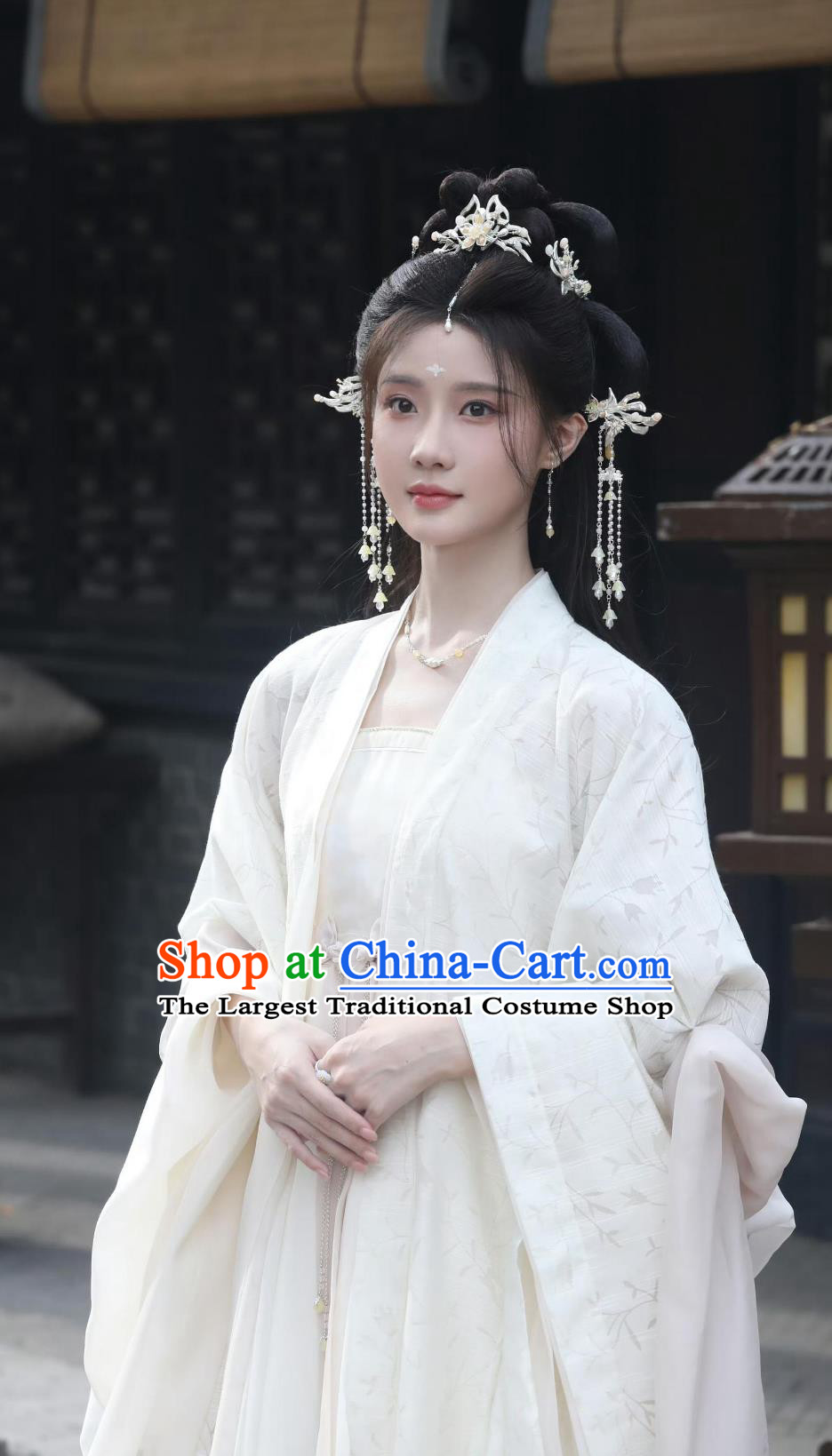 Ancient China Princess Clothing Traditional Chinese White Hanfu Dress TV Series Guardians of the Dafeng Infanta Ping Yang Costume