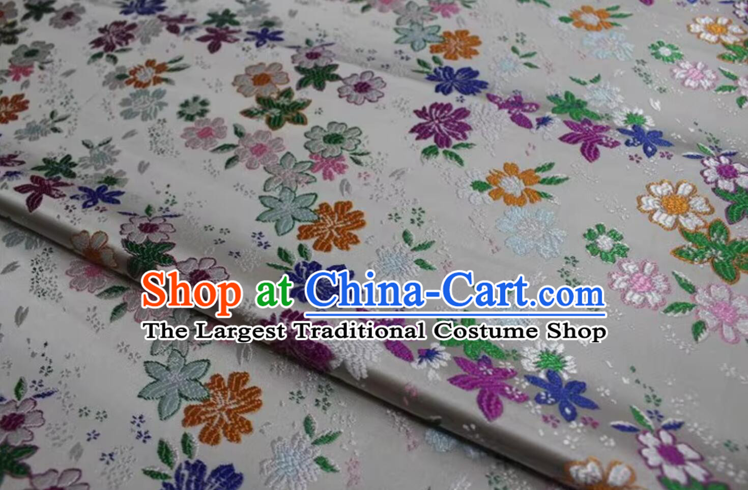 Traditional Chinese White Brocade Classical Flowers Pattern Design Satin Drapery Tang Suit Cheongsam Fabric