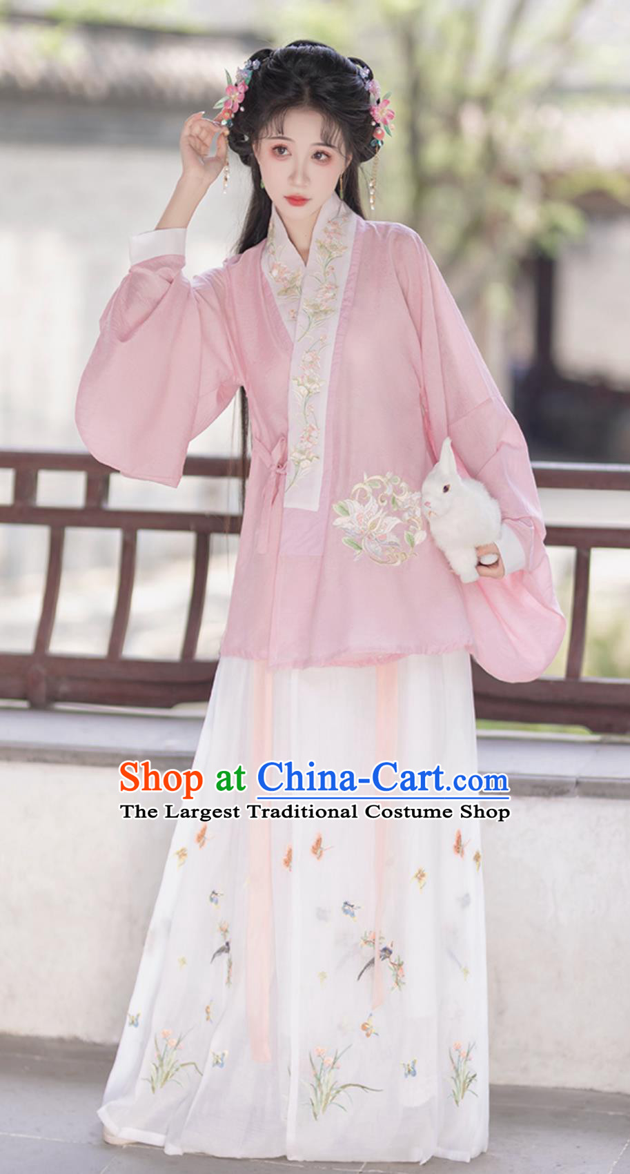Chinese Ming Dynasty Hanfu Women Spring Summer Blouse and Horse Face Skirt Complete Set