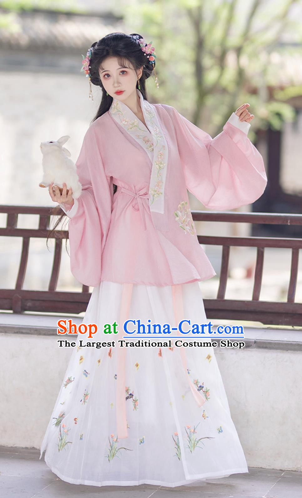 Chinese Ming Dynasty Hanfu Women Spring Summer Blouse and Horse Face Skirt Complete Set