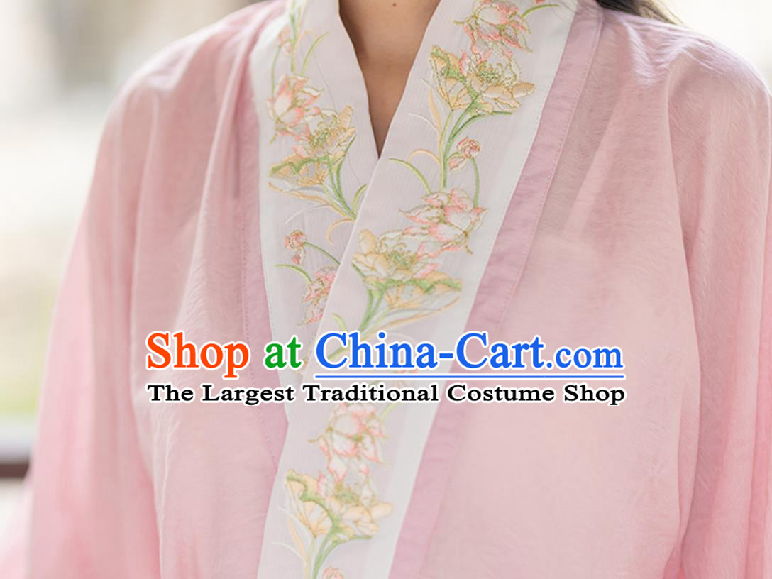 Chinese Ming Dynasty Hanfu Women Spring Summer Blouse and Horse Face Skirt Complete Set
