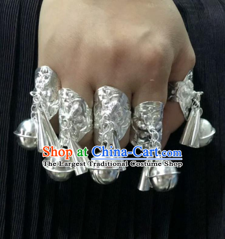 Ethnic Miao Silver Jewelry Chinese Stage Performance Ring With Bells Women Accessories