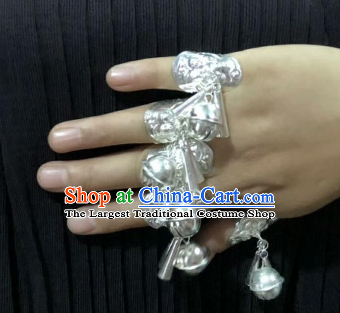 Ethnic Miao Silver Jewelry Chinese Stage Performance Ring With Bells Women Accessories