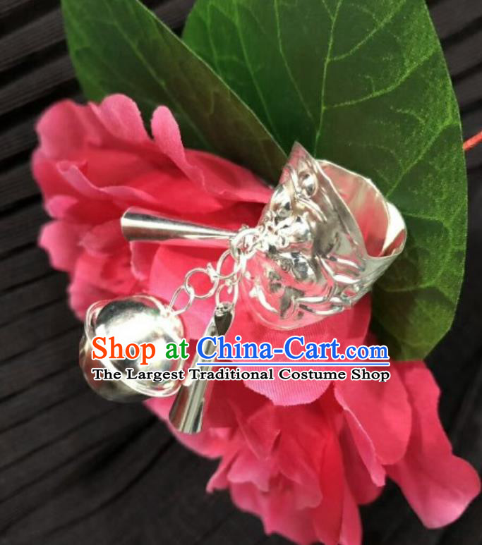 Ethnic Miao Silver Jewelry Chinese Stage Performance Ring With Bells Women Accessories