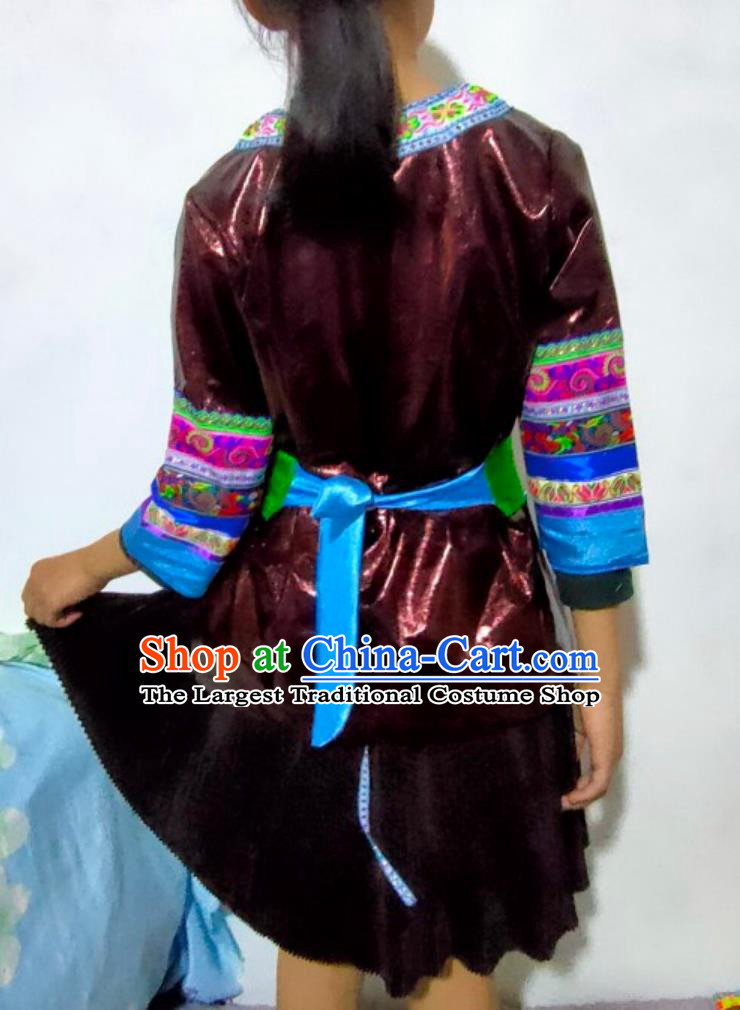 Ethnic Performance Costume Chinese Dong Girl Dance Outfit Five Piece Set
