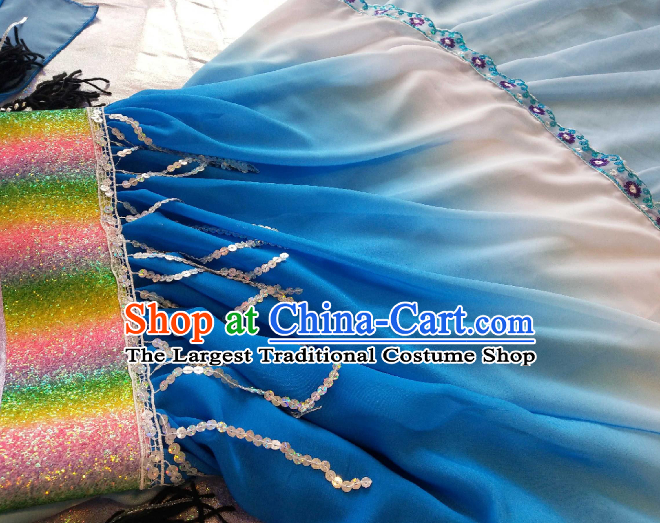 Yunnan Lijiang Ethnic Minority Clothing Naxi Mosuo Costume Ombre Chiffon Maxi Dress