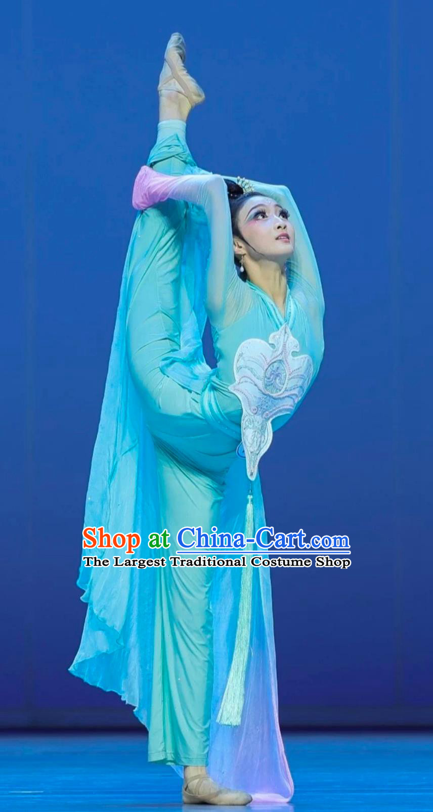 Classical Dance Heavenly Palace Silhouette Costume Han Tang Dance Green Dress Chinese Umbrella Fan Performance Outfit