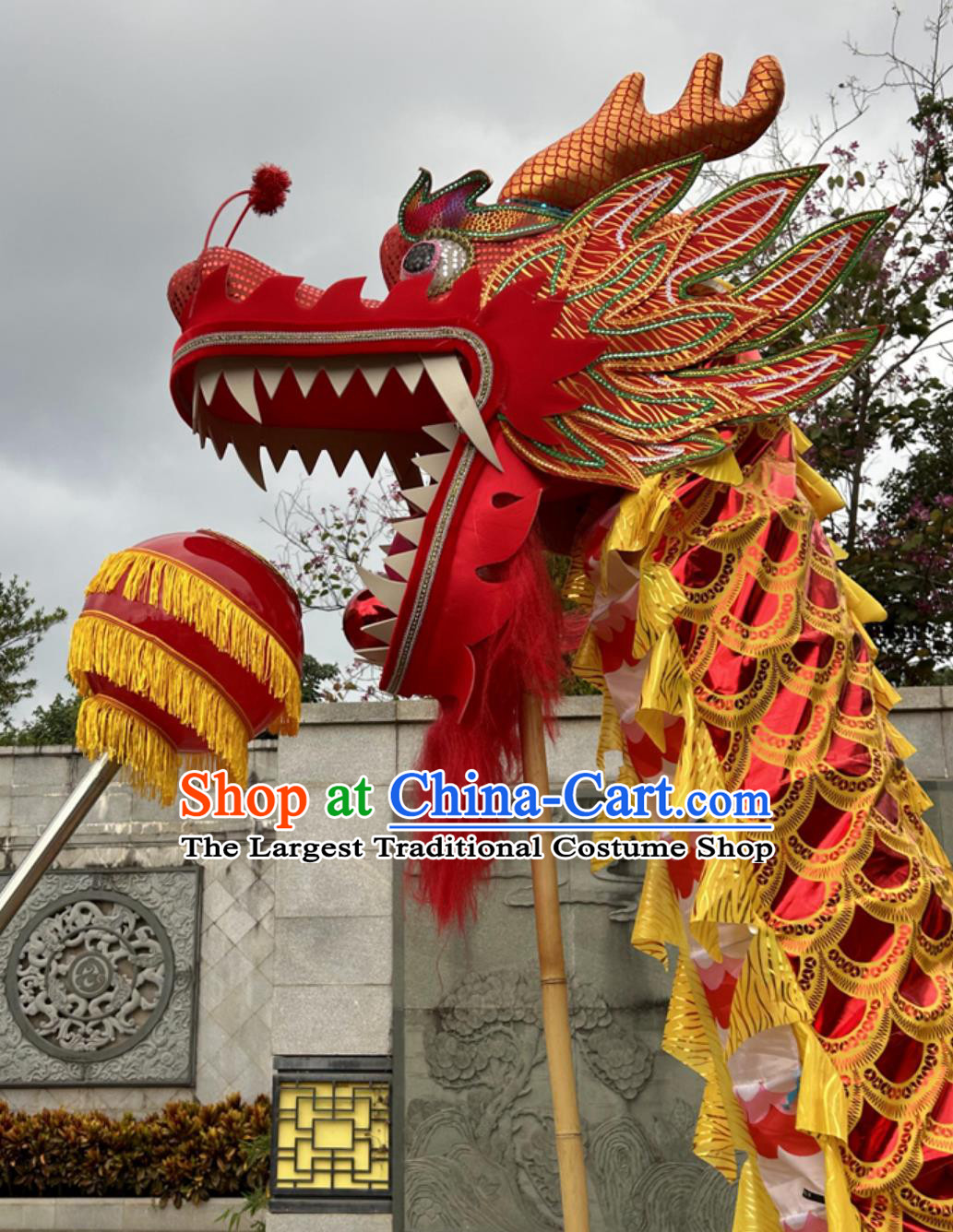 Chinese Dragon Dance Performance Prop Gilding Oxford Dragon Lamp Costume  Section Dragon Head Complete Set