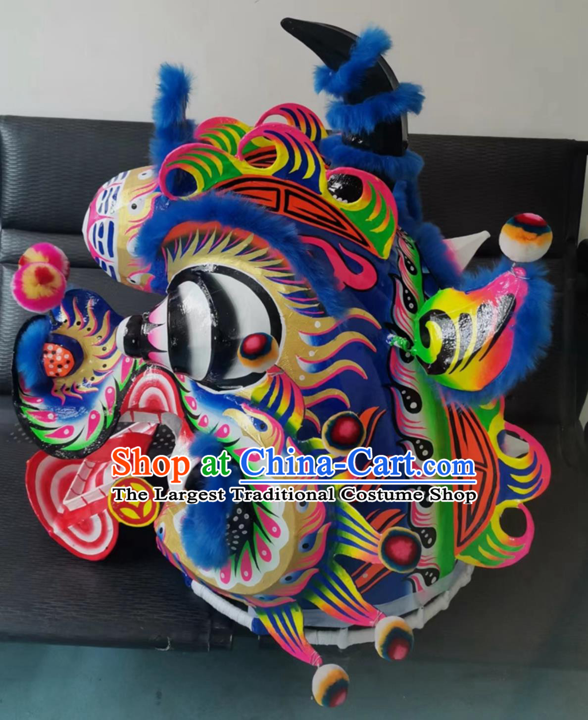 Blue Fur Chinese Lion Dance Costume Foshan Hakka Kylin Head Awakening Lion Performance Equipment