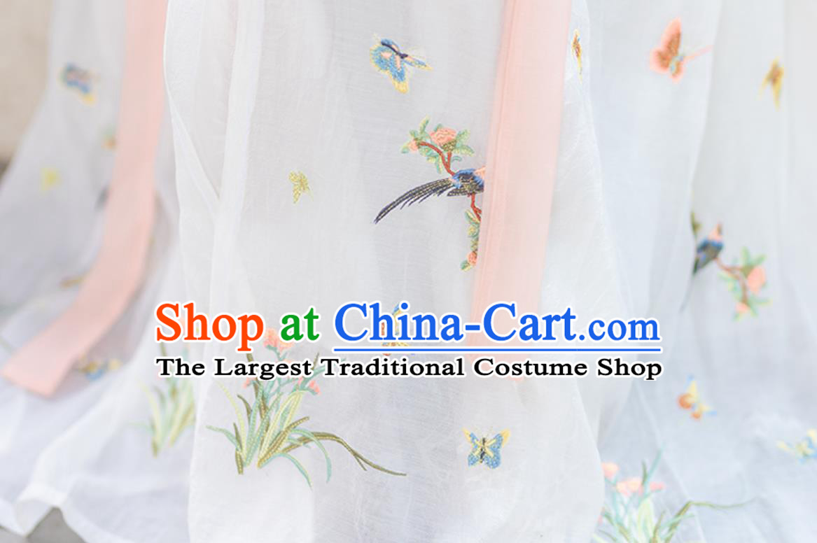Chinese Ming Dynasty Hanfu Women Spring Summer Blue Blouse and Horse Face Skirt Complete Set