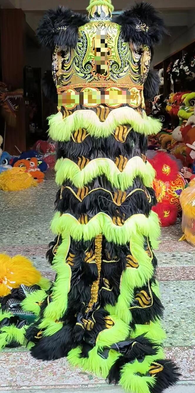 Black Wool Chinese Dancing Lion Head Traditional Celebration Lion Dance Costumes Complete Set
