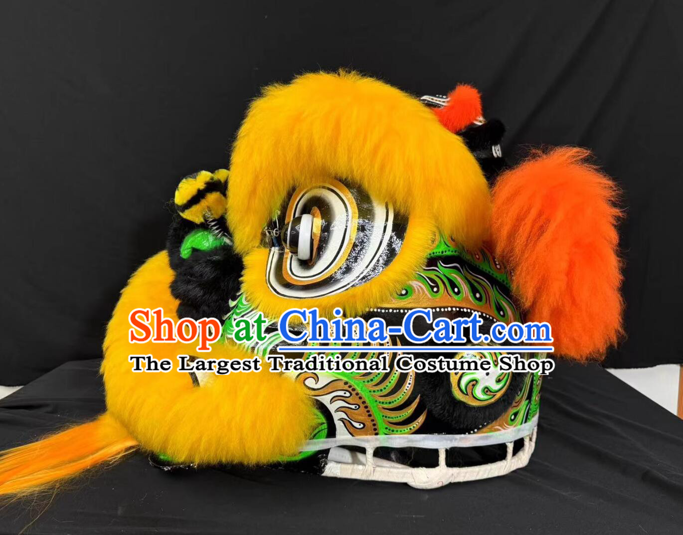 Yellow and Orange Wool Chinese Dancing Lion Fut San Lion Head Traditional Celebration Lion Dance Costumes Complete Set