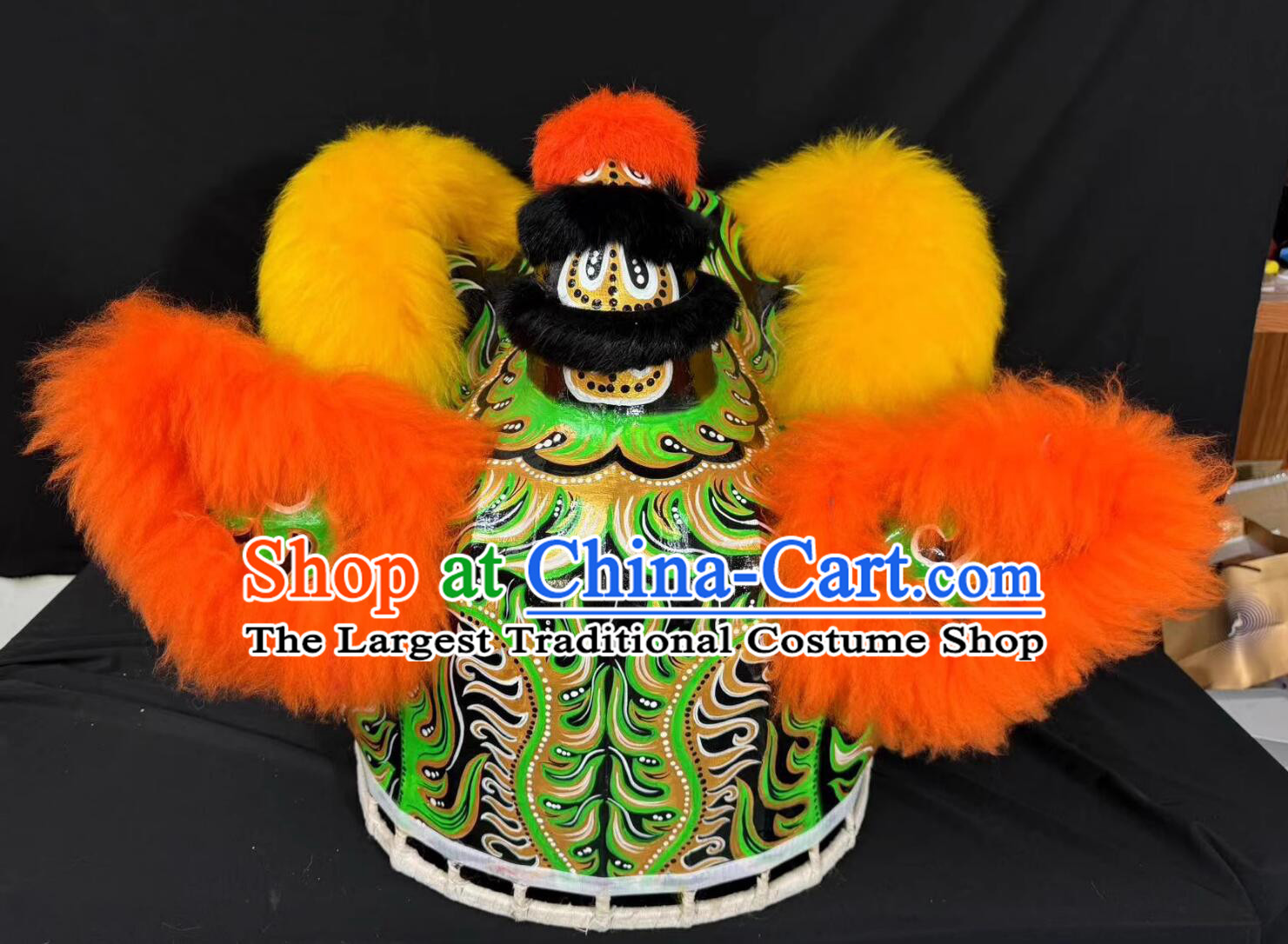 Yellow and Orange Wool Chinese Dancing Lion Fut San Lion Head Traditional Celebration Lion Dance Costumes Complete Set