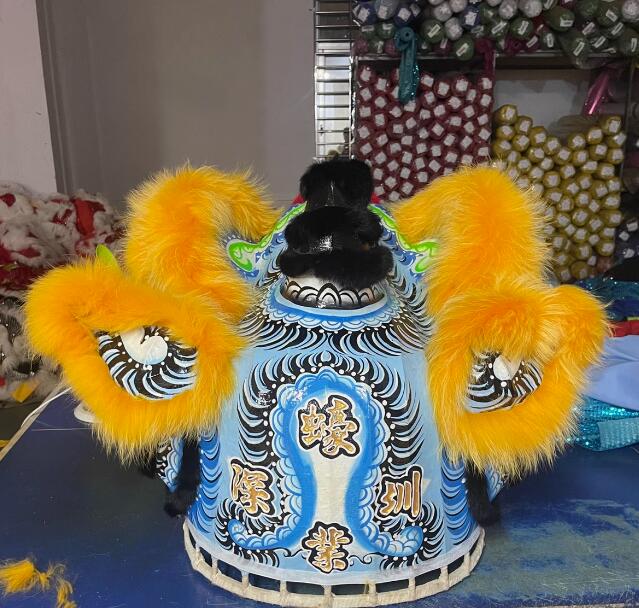 Golden Wool Traditional Celebration Lion Dance Costumes Chinese Dancing Lion Fut San Lion Head Complete Set