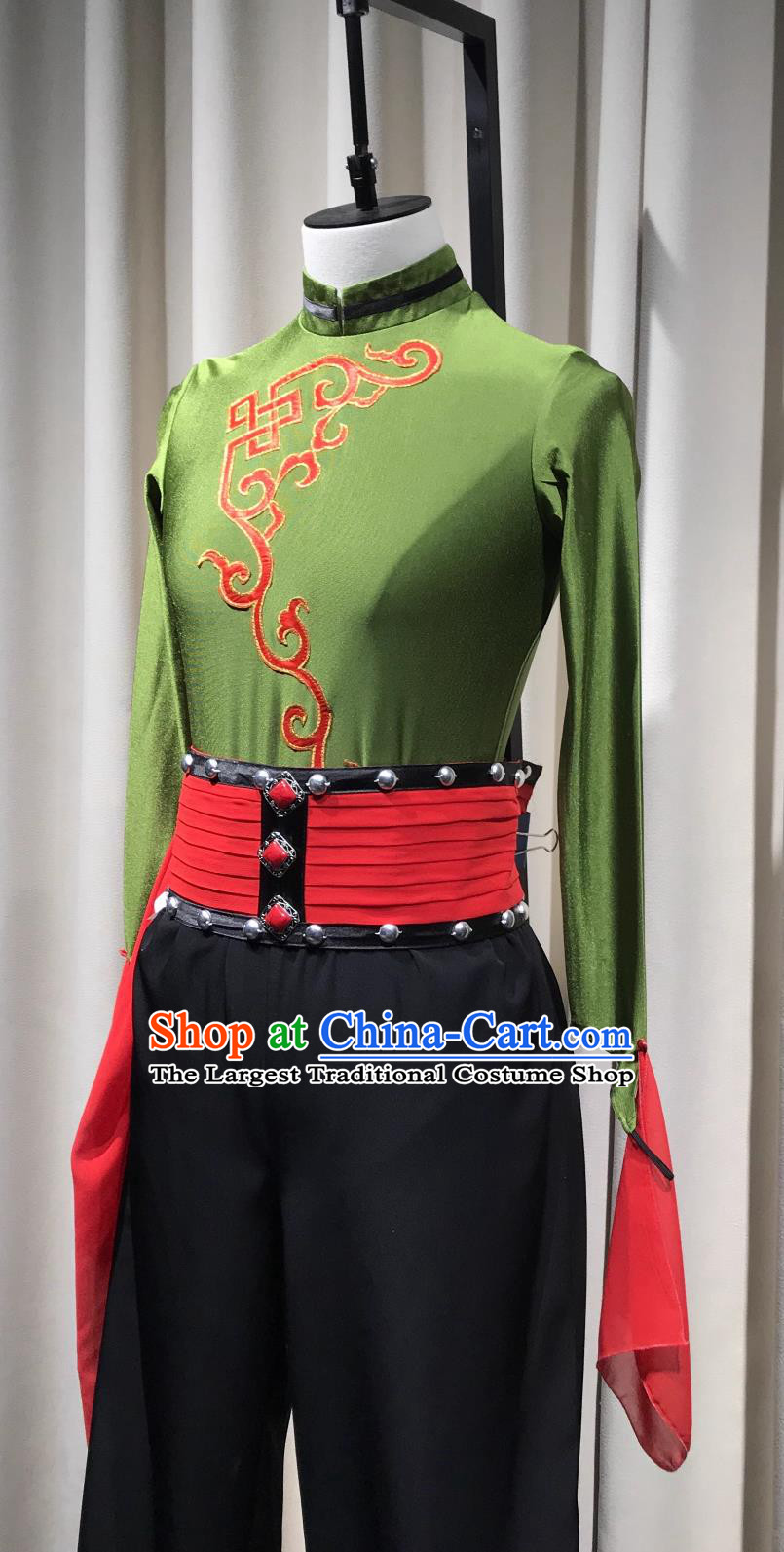 Horse Dance Green Performance Attire Mongolian Group Dance Performance Costume Mongolian Cavalry Ethnic Stage Outfit