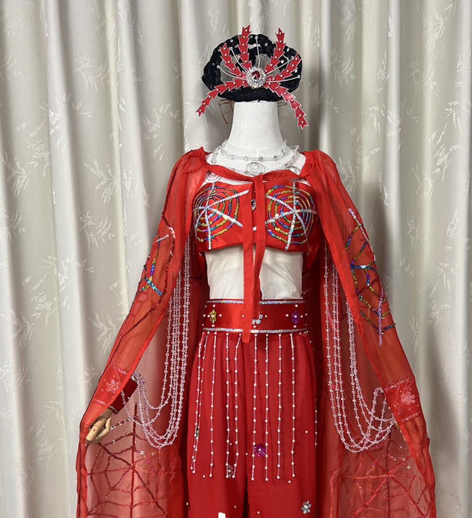 TV Drama Chinese Ancient Fairy Replica Costume  Version Journey To The West Red Spider Spirit Dress