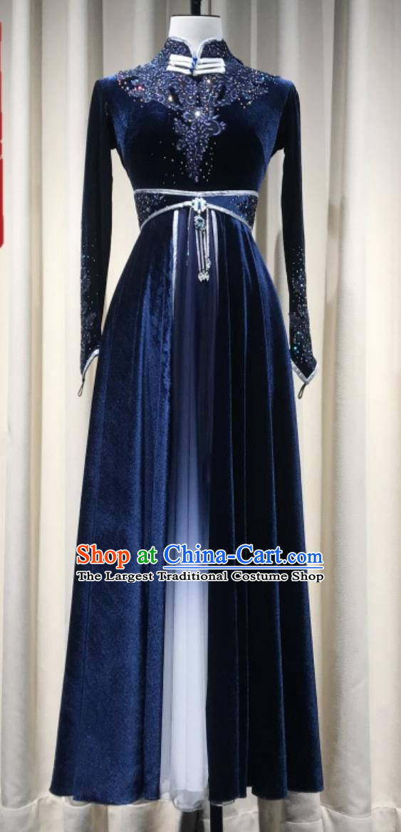 Chinese Ethnic Mongolian Group Dance Costume Song Enchantress Women Performance Outfit with Headdress