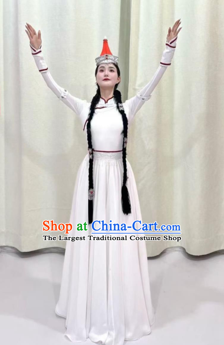 Chinese Mongol Nationality Dance White Dress Mongolian Dance Group Performance Costume Eternal Anthem Dance Repertoire Attire