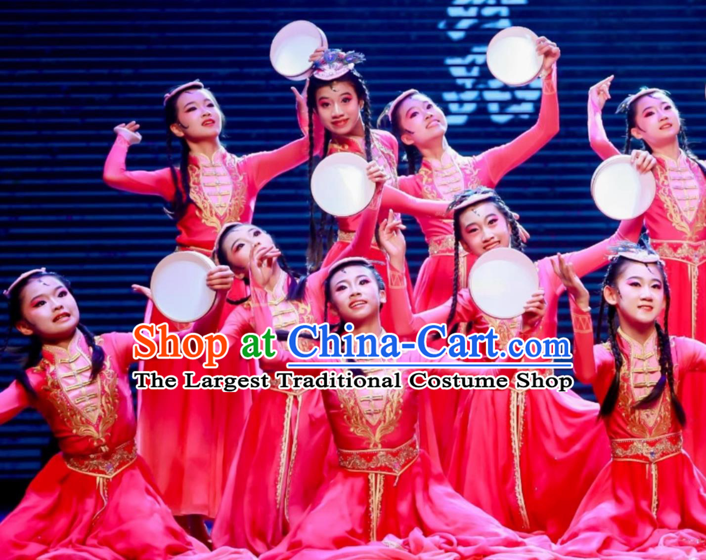 Customized Uyghur Female Dance Attire For Xinjiang Drumbeat Dance Chinese Ethnic Dance Pink Dress