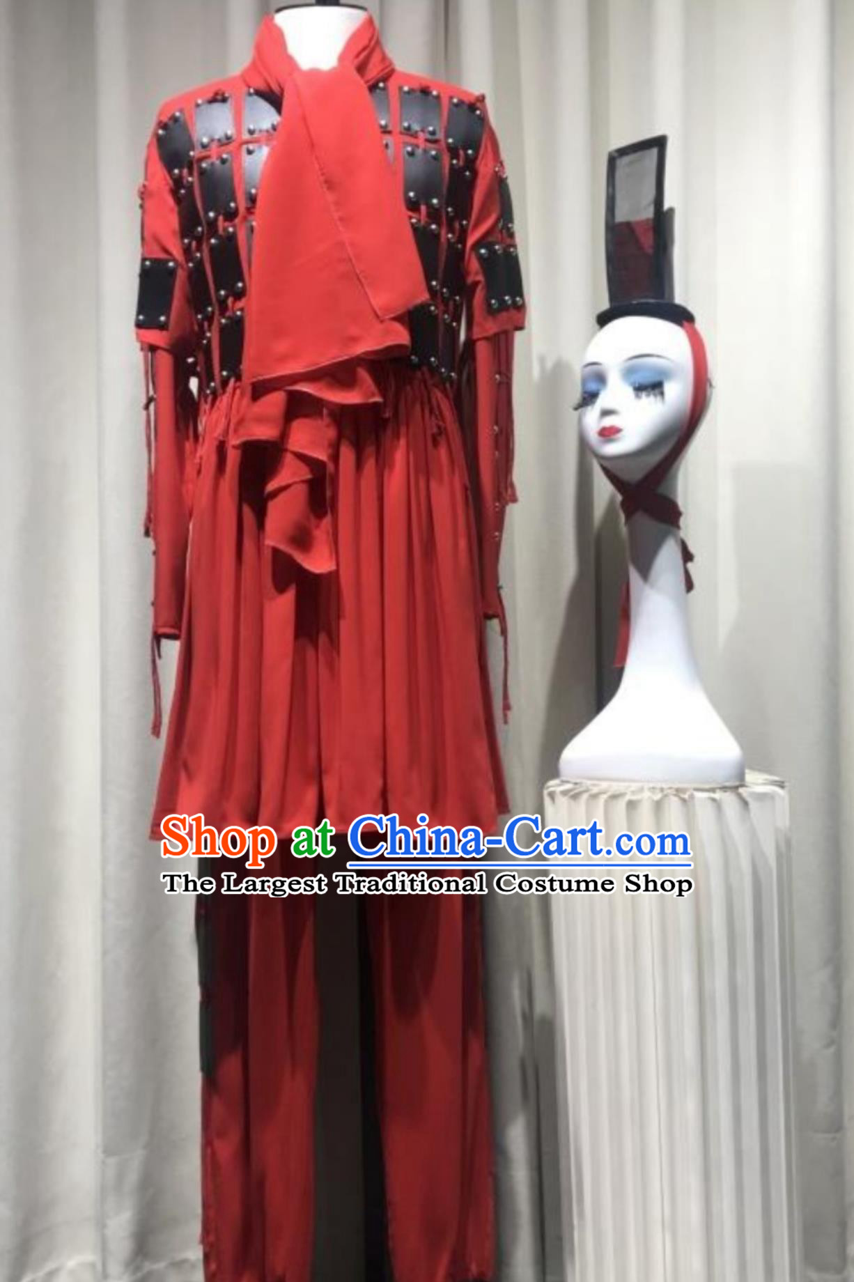 Chinese Classical Dance Costume Terracotta Warrior Armor Qin King Inspects The Troops Male Group Dance Red Outfit